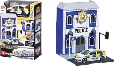 Set lojrash policie Bburago Street Fire City Police Station, 1:43, me makinë metalike