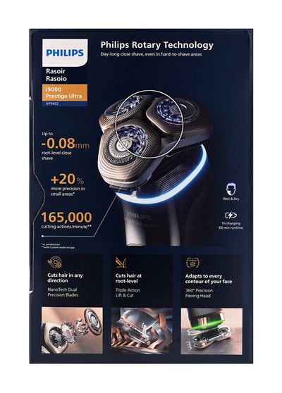 Aparat rroje elektrik Philips i9000 Prestige Ultra XP9402/31, SkinIQ Pro, ekran digjital, gri metalik