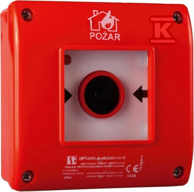 Buton zjarri manual Spamel OP1-W01-A/12-M, IP65, montim sipërfaqësor, i kuq