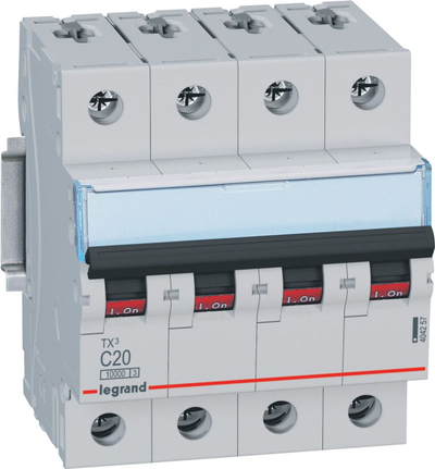Ndërprerës mbi-rryme Legrand TX3 S314, 4P C 20A, 400 V, gri