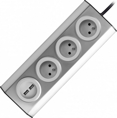 Bllok prizash për mobilje INO, 3x2P+E, 2xUSB, kabllo 1.5m, gri