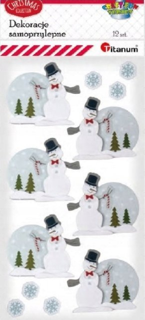 Dekorime 3D vetëngjitëse Titanum Snowmen, set me 12 copa, letër-folje, shumëngjyrëshe