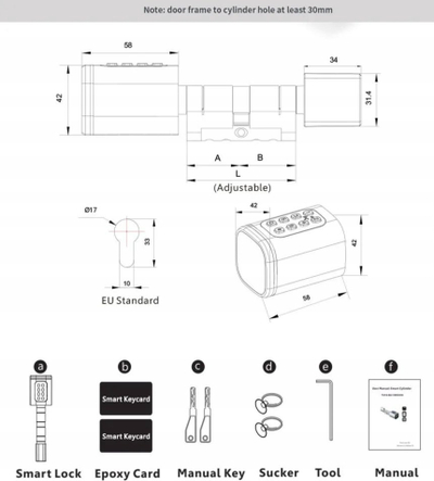 Cilindër inteligjent dere Mia SL-14-TUYA-70, Tuya Smart, Bluetooth, gri