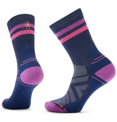 Çorape Smartwool Hike Light Cushion Tube Stripe Crew për goca, me jastëk të lehtë, për hiking, blu me rozë