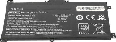 Bateri laptopi Mitsu BK03XL për HP Pavilion x360, 3400mAh 39Wh, 11.55V, e zezë