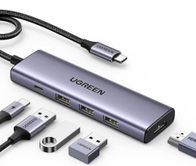 Hub USB C Ugreen 15596, 5 në 1, HDMI 4K, 100W PD, gri