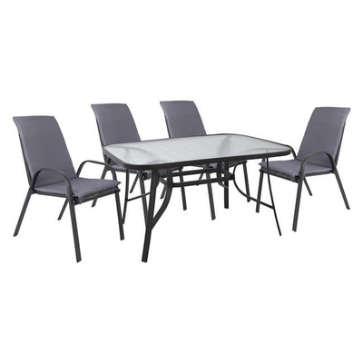 Set për ngrënie në natyrë 5-pjesësh me karrige me jastëkë dhe Tavolinë 120x70cm (HM10567.01), gri