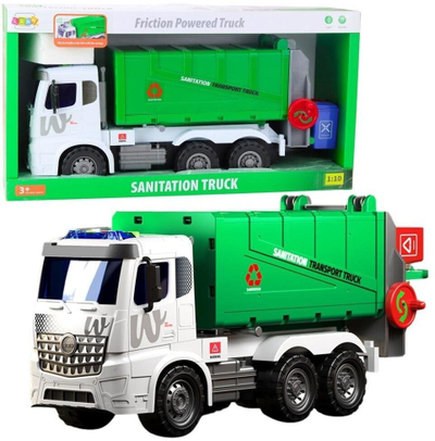 Lodër kamion mbeturinash Wltoys, shkalla 1:10, drita dhe tinguj, jeshil