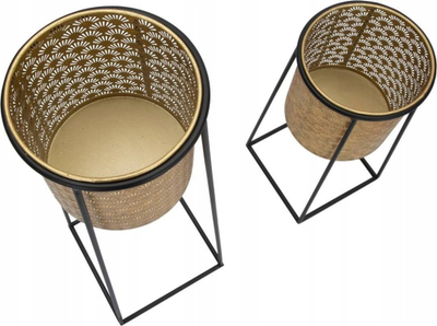 Set me dy mbajtëse vazo lulesh, metal i praruar, 26cm Ø 70cm edhe 23cm Ø 45cm, e artë edhe e zezë