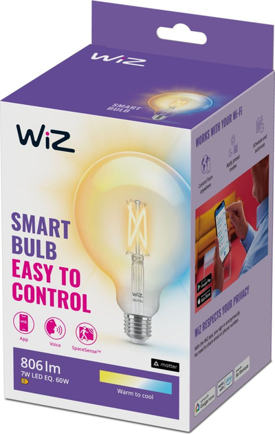 Llambë smart WiZ Tunable White G125, E27, 100W ekuivalente, WiFi, e bardhë e rregullueshme