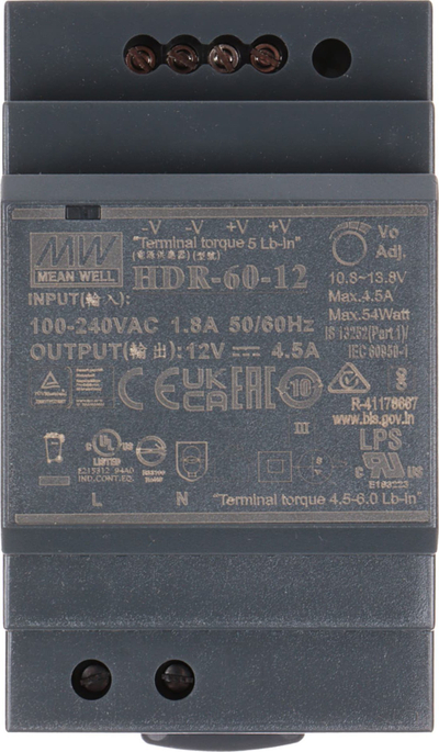 Furnizues energjie MEAN WELL HDR-60-12, 60W, 12V 4.5A, gri