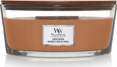 Qiri WoodWick Ellipse Santal Myrrh, HearthWick Flame, 80 orë djegie, kafe