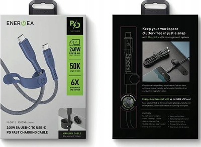 Kabllo USB C në USB C Energea Cable Flow, 1.5m, 240W 5A PD, blu