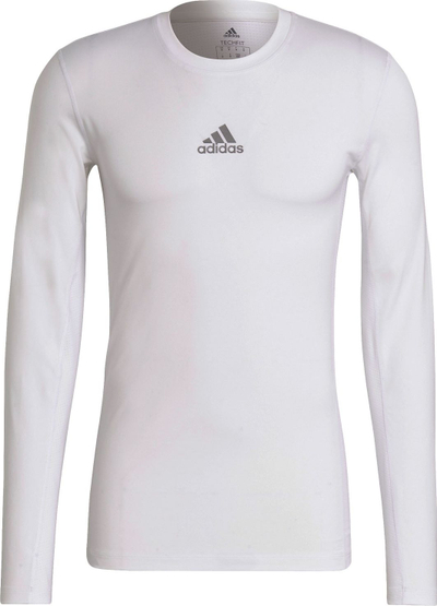 Bluzë kompresuese adidas TechFit Compression GU7334, me mëngë t’gjata, për burra, e bardhë