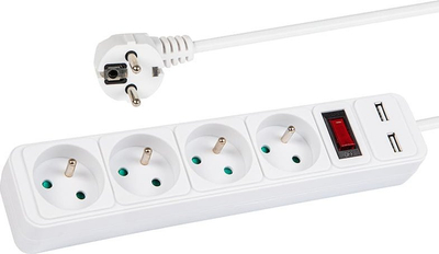 Prizë zgjatëse Blow 98-783, 4x 230V, 2x USB, me tokëzim edhe çelës, 1.5m, e bardhë