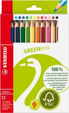 Lapsa ngjyrues Stabilo GREENtrio Jumbo, 12 copë, shumëngjyrëshe