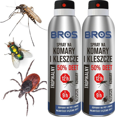 Sprej kundër mushkonjave dhe rriqrave Bros, 50% DEET, mbrojtje deri 12 orë, 90ml
