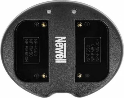 Karikues dykanalësh për kamera Newell SDC USB, për bateri NP F550 FM50 FM500H, i zi