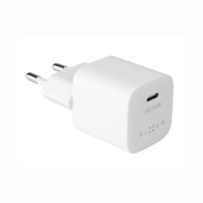 Karikues FIXED Mini USB-C, PD, 30W, bardhë