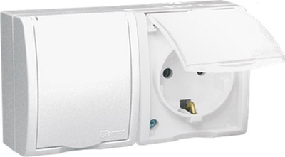 Prizë dyshe me tokëzim Kontakt-Simon Aquarius AQGSZ1-2/11, IP54, 250V, e bardhë