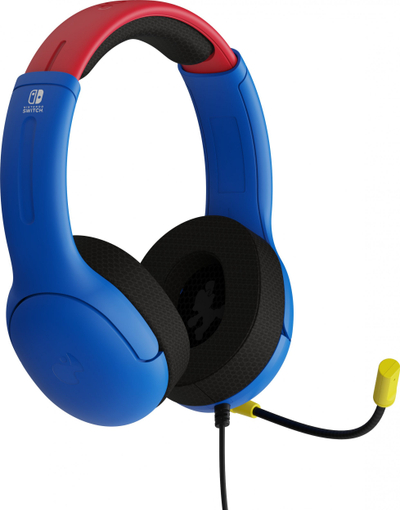 Kufje gaming PDP Airlite Mario, me kabllo, mikrofon, blu e kuqe