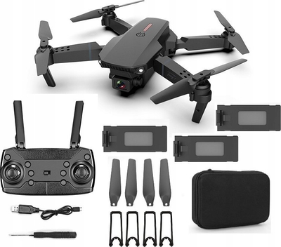 Dron E88 Pro, set 3 bateri 1800mAh, me telekomandë, i zi