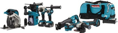 Set veglash Makita 8 copë 18V, bateri 3Ah dhe 6Ah, blu