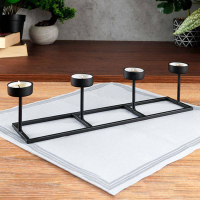 Mbajtëse për qirinj tealight, metal, 4 vende, e zezë