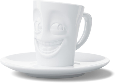 Filxhan espresso me pjatë Joking Face, porcelan, i bardhë