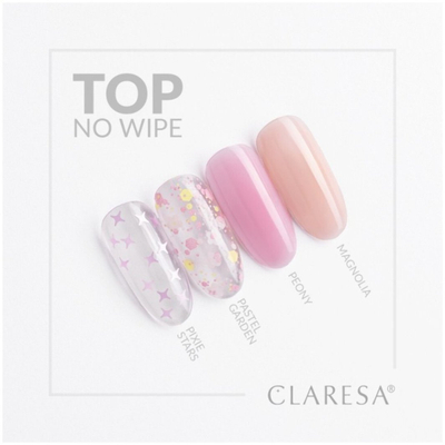 Lak transparent ndriçues Clarese Top No Wipe Magnolia, UV/LED, 5g, ngjyrë pjeshke e çelët