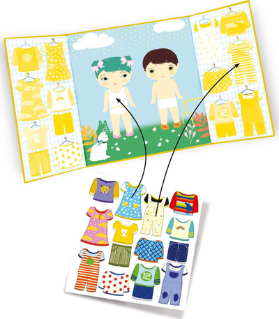 Set ngjitësash Djeco Thick and Removable Stickers Clothes, të trasha, të heqshme, shumëngjyrëshe