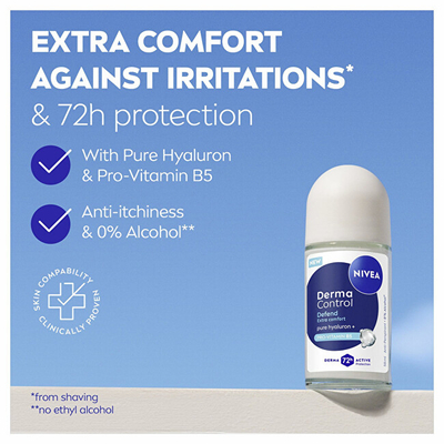 Antiperspirant roll-on për femra Nivea Derma Control Defend, 50 ml