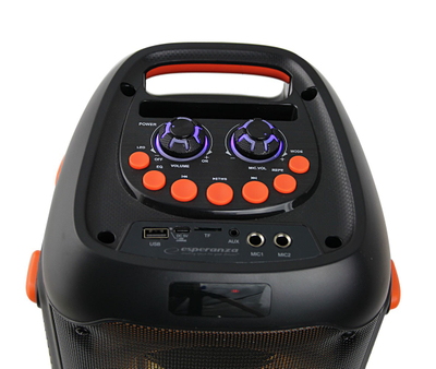 Комплет звучници и микрофон Esperanza EP156, Bluetooth, FM, RGB LED, 20W, црн