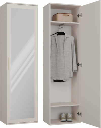 Dolap DUO Cashmere, me pasqyrë, me rafte dhe shufër për varja rrobash, bezhë cashmere