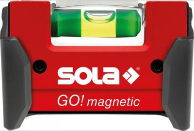 Nivel miniaturë magnetik Sola GO, 7.5cm, me klips, i kuq