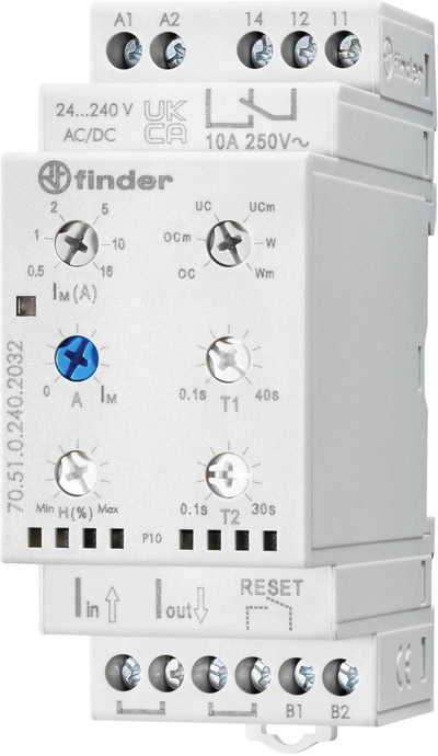 Relé monitorimi rryme Finder 70.51.0.240.2032, 24-240 V AC/DC, montim në shinë DIN, gri
