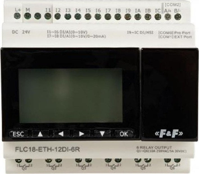 Kontroller i programueshëm F&amp;F FLC18-ETH-12DI-6R, 12 hyrje 6 dalje, Ethernet RS485 RS232