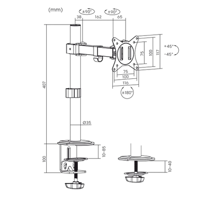 Mbajtës tavoline monitori Maclean MC-572N, 17"-32", 9kg, i zi