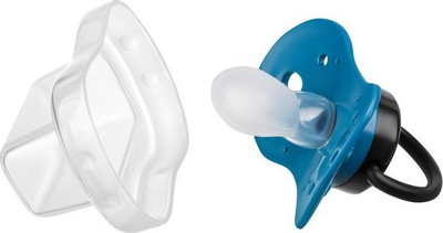 Biberon qetësues Akuku A0590, silikon simetrik, 12+ muajsh, blu me yje