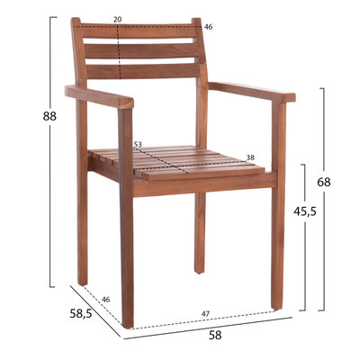 Karrige me mbështetëse Kempo HM6358, dru teak, 58x58.5x88 cm, ngjyrë natyrale