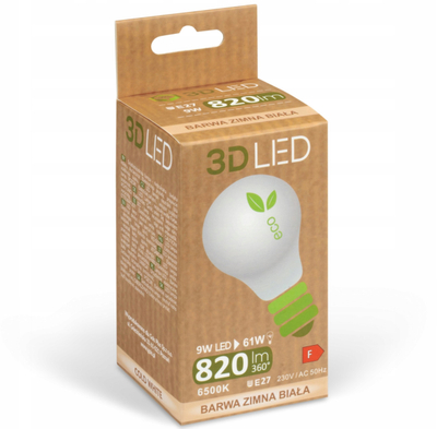 Llambë LED 3D LED, E27, 9W 820lm 6500K, e bardhë e ftohtë
