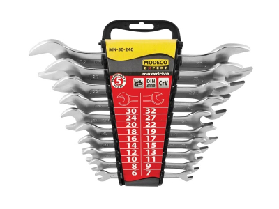 Set çelësa të hapur Modeco MN-50-240, 6-32mm, 10 copë, argjendtë
