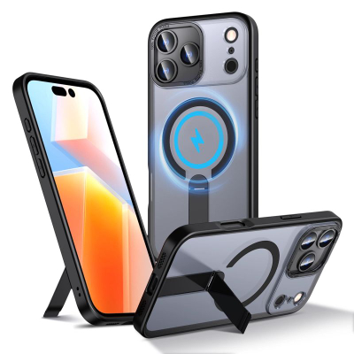 Mbrojtëse telefoni Hurtel Hybrid Armor X për iPhone 17 Pro Max, me këmbëz, MagSafe, e zezë