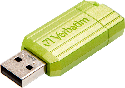 USB Verbatim PinStripe, 64GB, 2.0, jeshile metalike