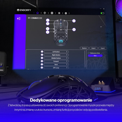 Mouse gaming wireless Endorfy LIV Plus, sensor PixArt PAW3395, RGB, i zi
