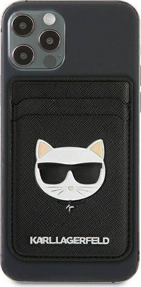 Portofol magnetik për telefon Karl Lagerfeld Saffiano Choupette Head, me xhepa kartash, i zi
