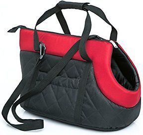 Çantë transporti për kafshë Hobbydog R3, material nubuck, për qen të vegjël dhe mace, e zezë me shall të kuq