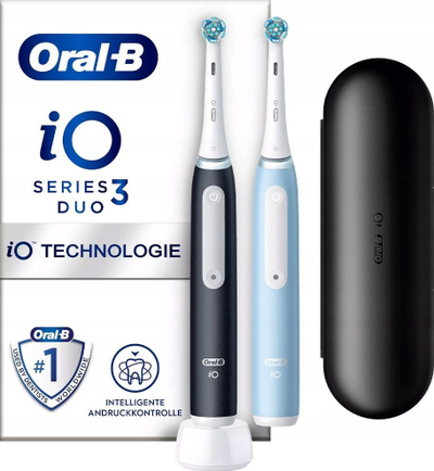Furça elektrike dhëmbësh Oral-B iO Series 3N Duo, 3 mënyra larje, set me 2 doreza, e zezë dhe blu