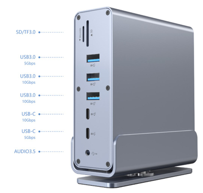 Adapter USB Type C Gembird A CF COMBO15 01, 15 në 1, HDMI dhe DisplayPort, gri