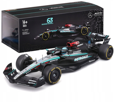 Maket formule Bburago Mercedes AMG F1 W15 1:24, me helmetë, me bazë plastike, i zi